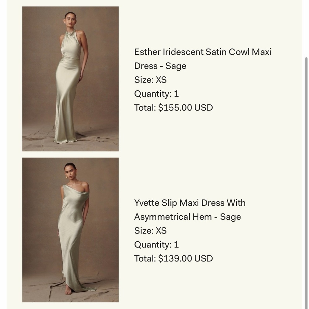 Meshki Sage Satin Maxi Dresses
